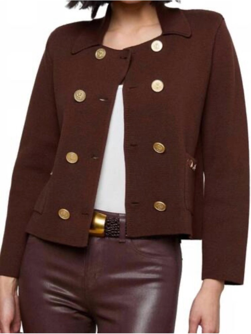 L'AGENCE Madilyn Brown Double-Breasted Tailored Jacket with Gold Buttons size XS